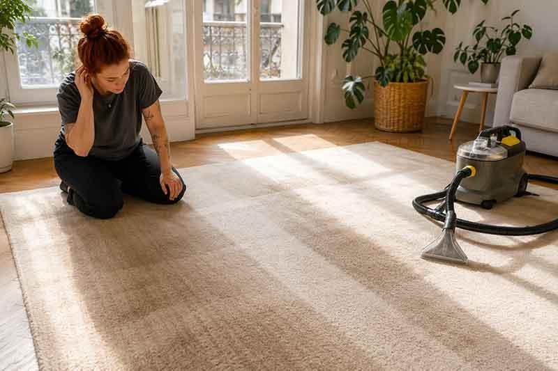 Teppichreinigung im sonnigen Wohnzimmer